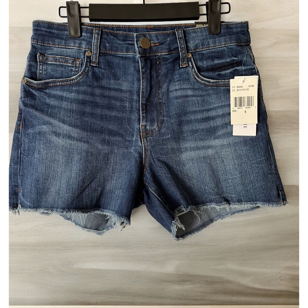 KUT From The Cloth Hi-Rise Denim Shorts Dark Wash Fray hem Women's Size 6